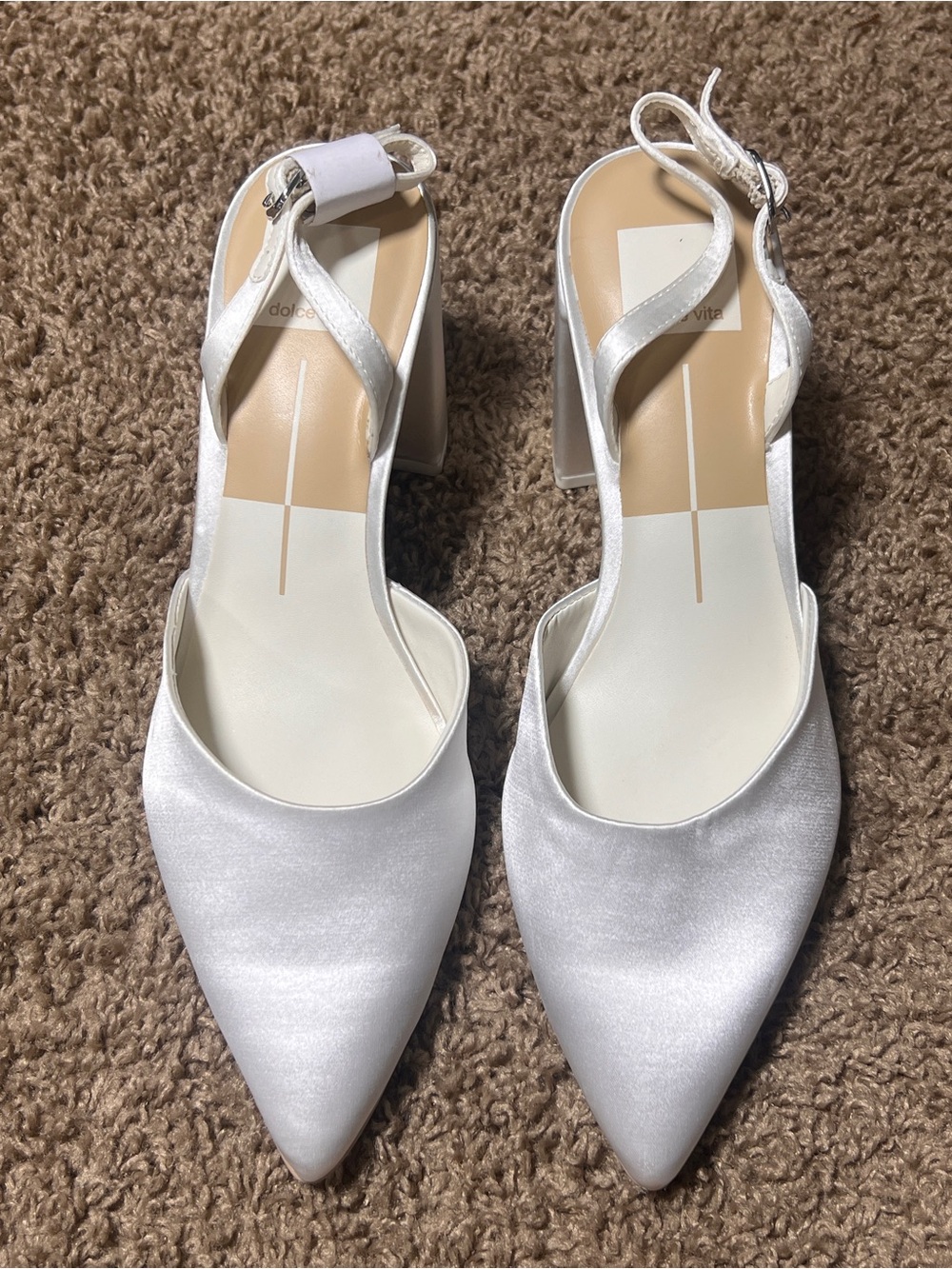 Dolce Vita Carel True White Satin Slingback High Heels, Size 7 - Picture 7 of 12